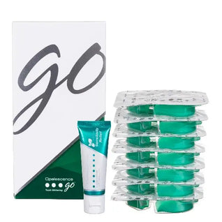 Opalescence Go 15% Hydrogen Peroxide Teeth Whitening Bundle - (7 Treatments) Prefilled Whitening Trays & Travel Sensitive Whitening Toothpaste 1 Oz - Mint